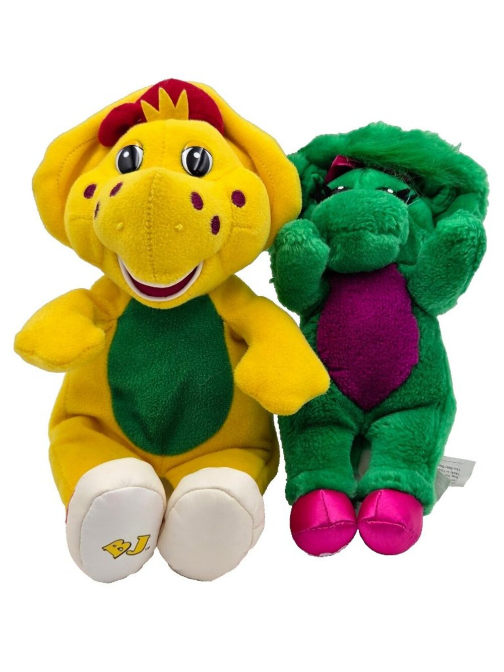 Vintage Barney BJ And Baby Bop Plush Toys Toy Dinosaur Yellow Green Read